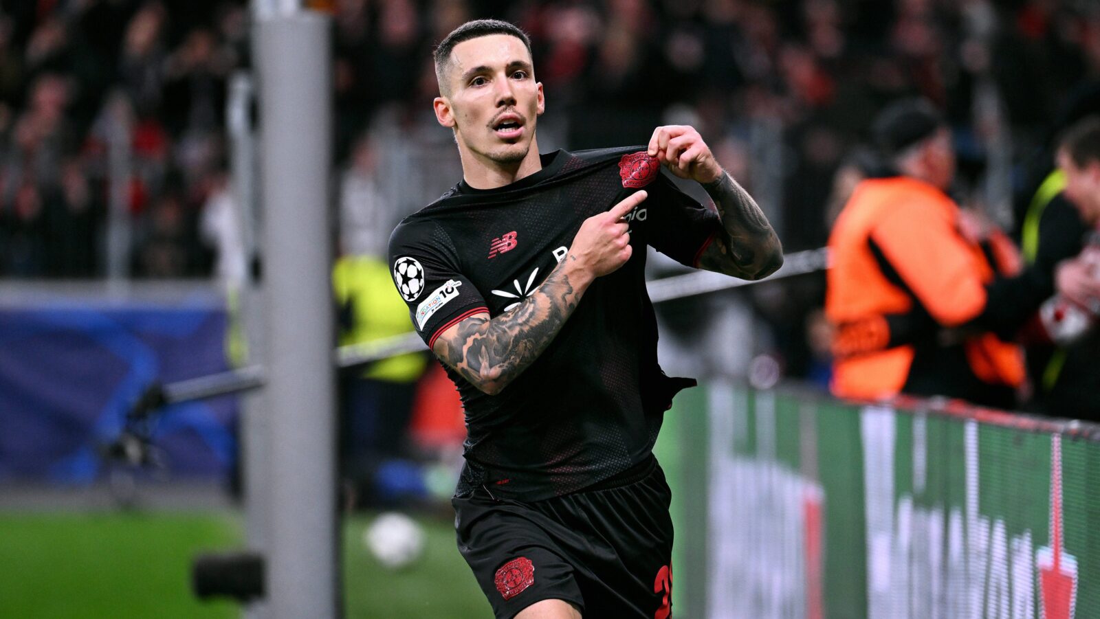 Alejandro Grimaldo in action for Bayer Leverkusen