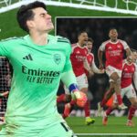 Arsenal players celebrating their win over Crystal Palace in a penalty shootout.
