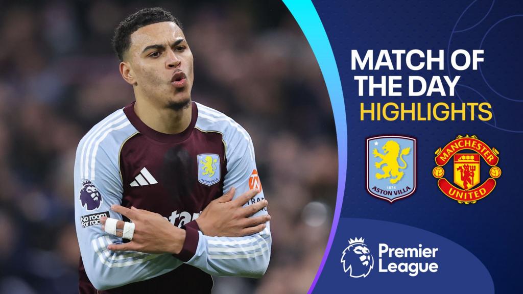 Aston Villa players celebrating a goal against Manchester United.