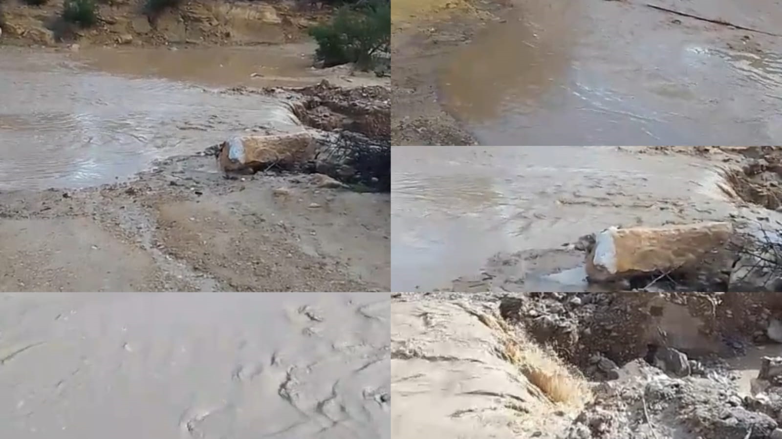 طريق وعرة وموحلة تؤدي إلى دوار إيفوريرن بالدراركة بعد التساقطات المطرية، مع وجود قنطرة متضررة.