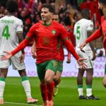 ** صورة للاعب إبراهيم دياز في مباراة كأس الأمم الأفريقية لكرة القدم بين منتخب المغرب وجزر القمر، حيث سجل هدفًا في الدقيقة 55.
