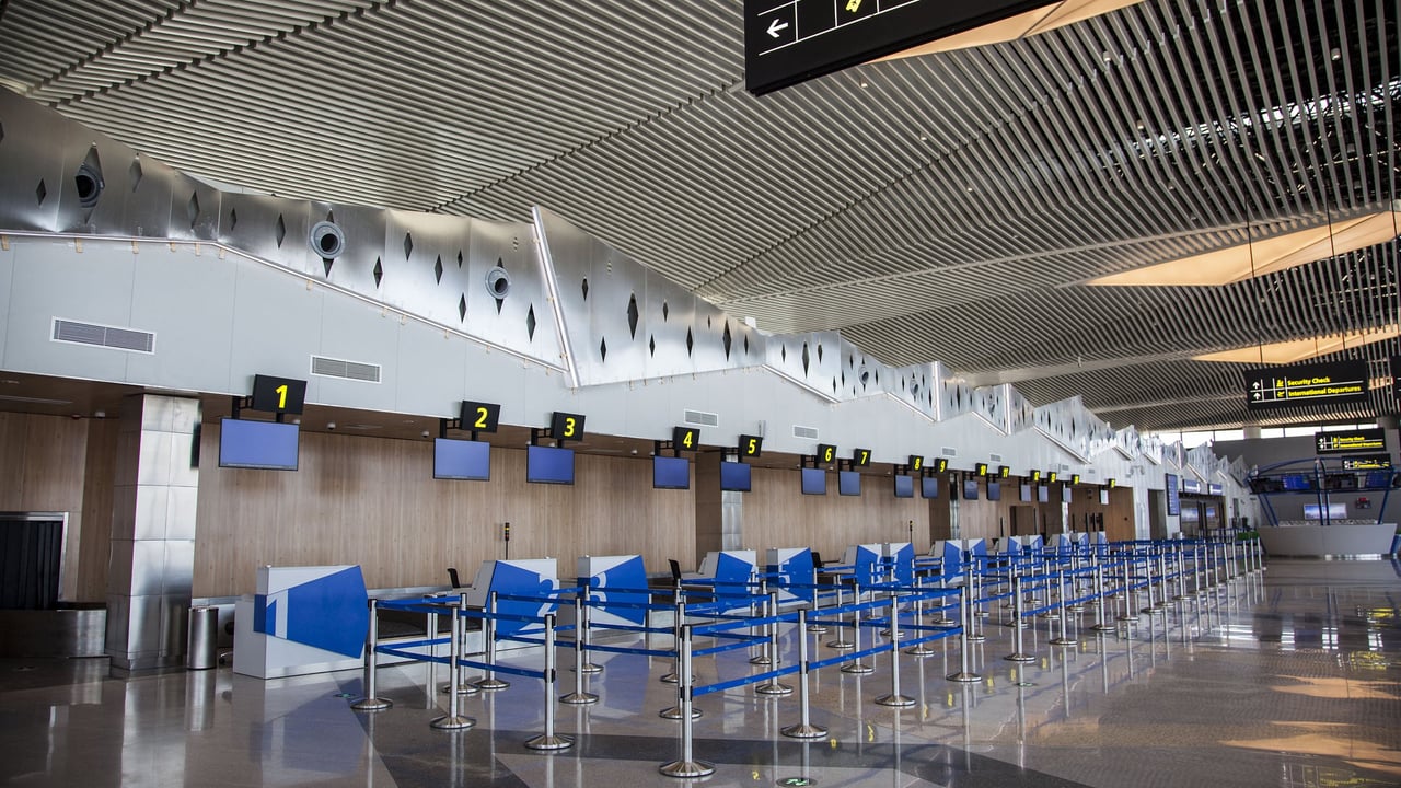 Nouvel aéroport international Simon Mwansa Kapwepwe de Ndola, financé par la Chine, en Zambie.