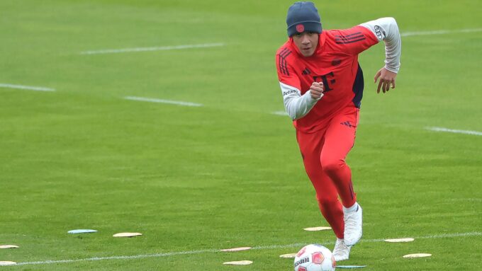 Jamal Musiala in training with Bayern Munich