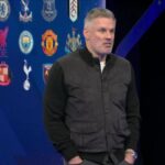 Jamie Carragher in a TV studio, discussing his team of the season.