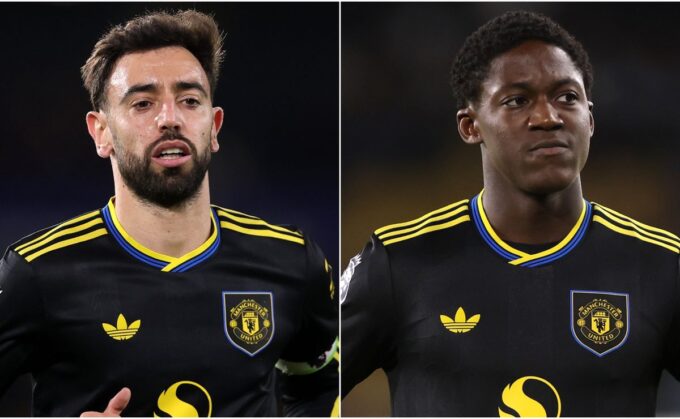 Bruno Fernandes and Kobbie Mainoo in action for Manchester United