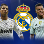 Kylian Mbappé celebrating a goal for Real Madrid.