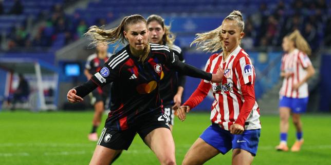 Les joueuses de l'OL Lyonnes en action contre l'Atlético de Madrid.