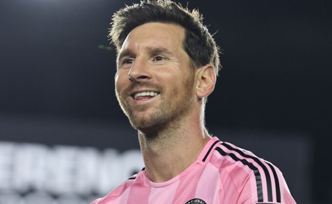 Lionel Messi #10 of Inter Miami CF celebrates a victory.