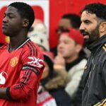 Ruben Amorim speaking to the media at Old Trafford.