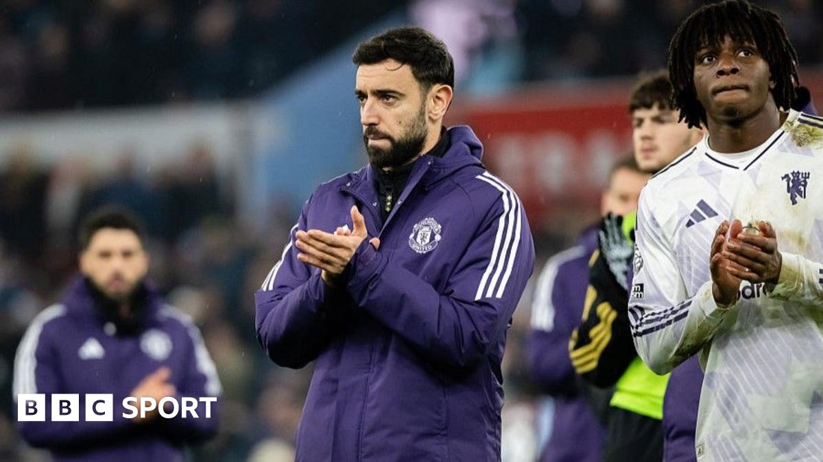 Manchester United players in action at Villa Park.