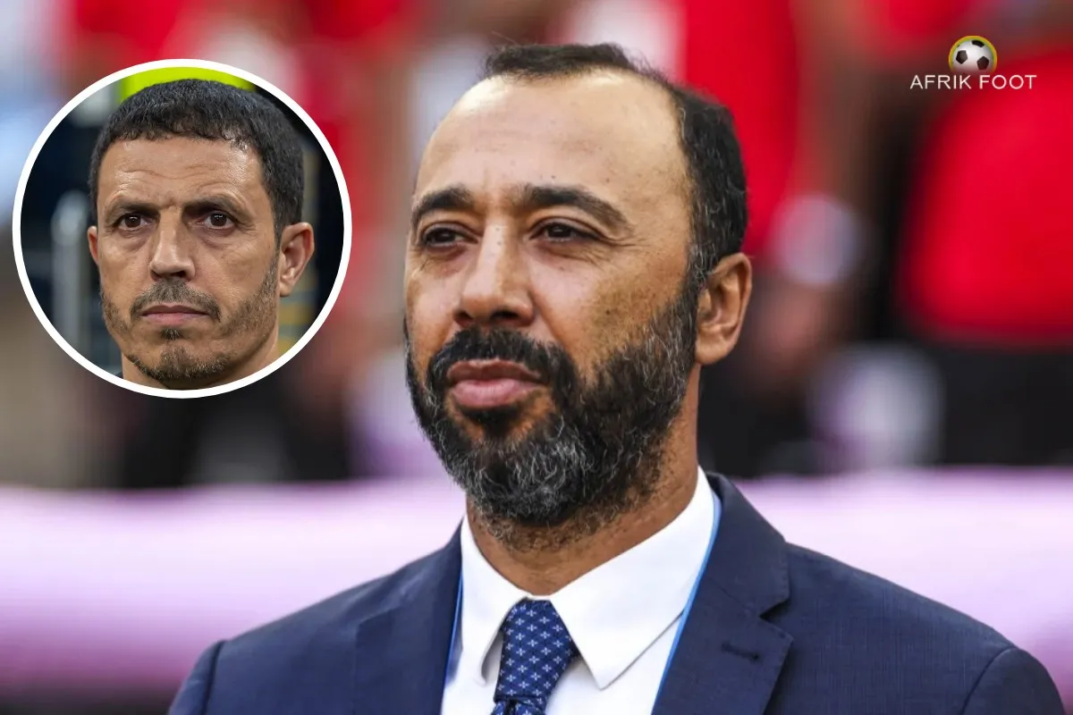 Le sélectionneur marocain Walid Regragui sur le banc de touche.