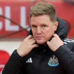 Newcastle United manager Eddie Howe on the touchline.