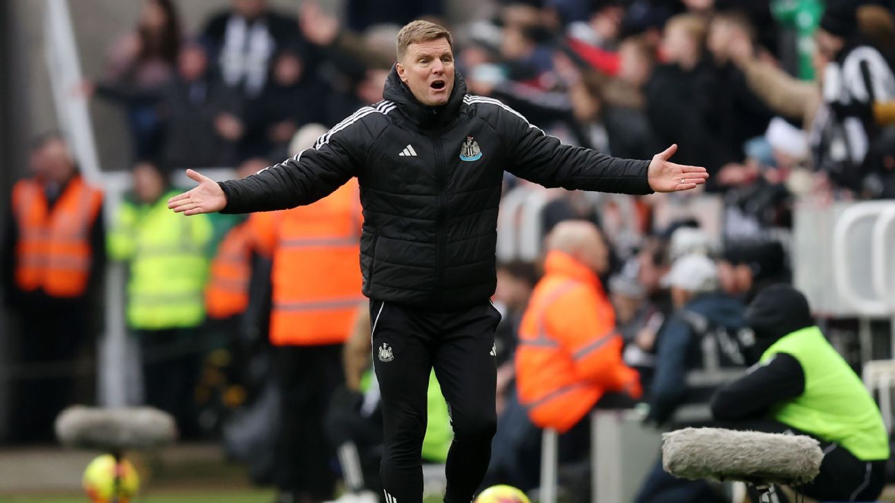 Newcastle United players appealing for a penalty against Chelsea