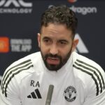 Manchester United manager Ruben Amorim on the touchline