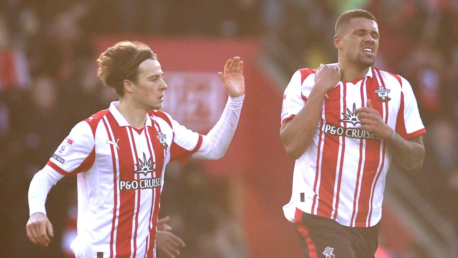Southampton players celebrating a goal against Coventry.