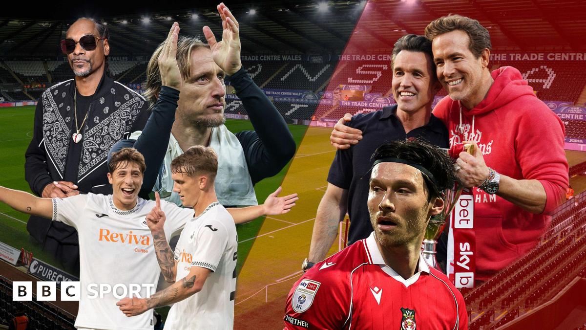 Swansea City and Wrexham players on the pitch.