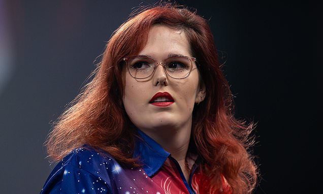 Noa-Lynn Van Leuven in action on the darts board.