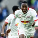 Yan Diomande in action for RB Leipzig.
